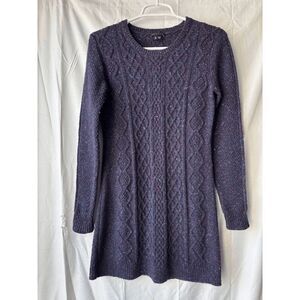 Theory Mayly Fleck Wool Cable Knit Sweater Dress Purple Blend Womens Size Small